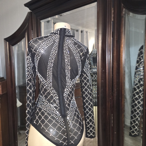 Embellished Sheer Bodysuit LARGE New No Tags - Picture 6 of 8